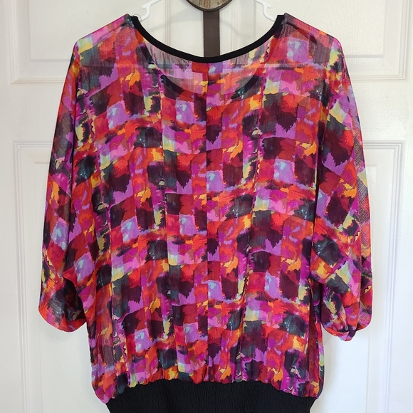 Fashion Bug Woman's Multi Patterned 3/4 Sleeve Blouse, Size: Large Color: Pink - Picture 10 of 12